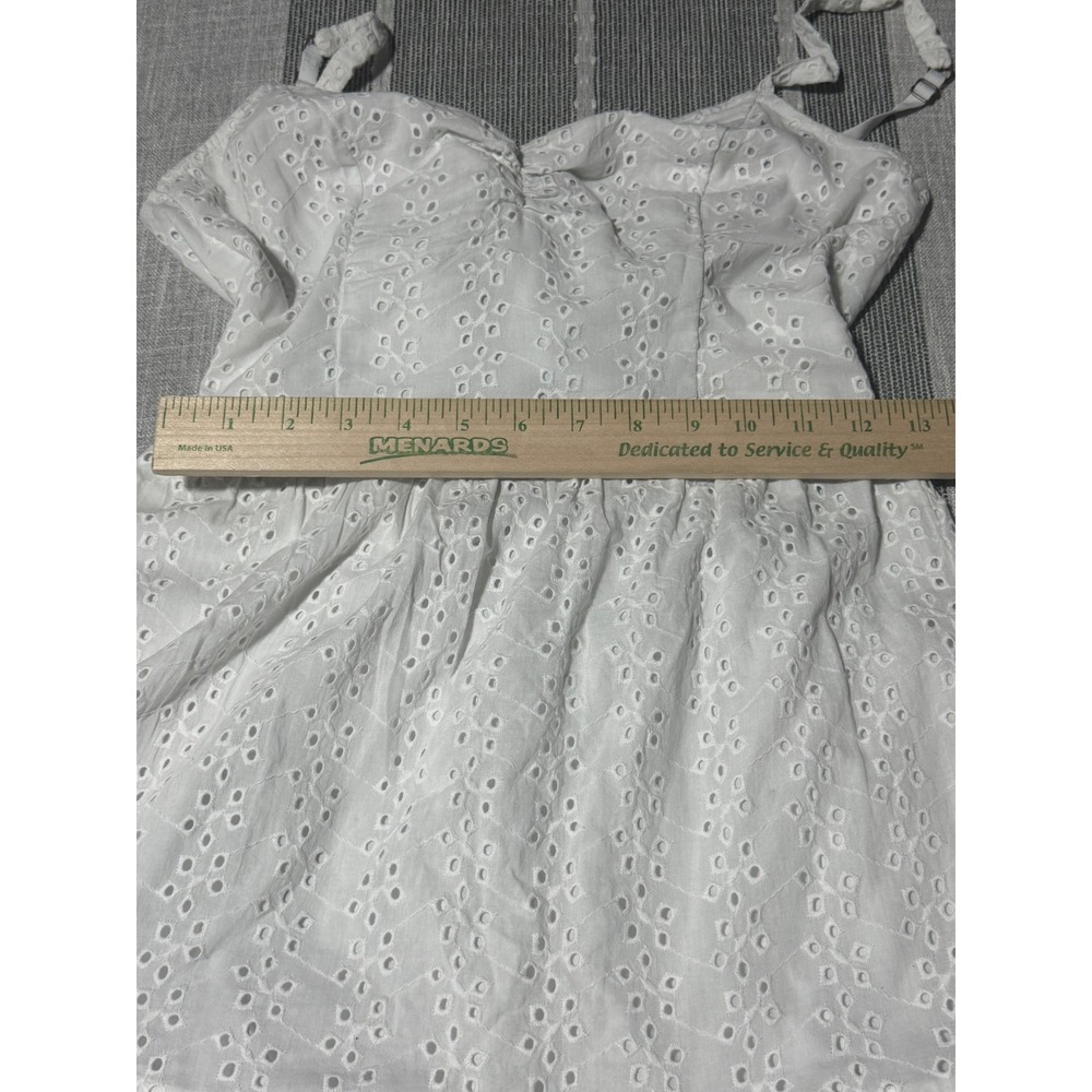 Hollister Womens White Eyelet Mini Dress XS Regular Sleeveless Tie Back Summer - Picture 4 of 7